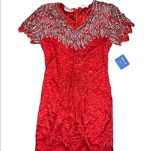 NWT Sweelo Vintage Red sparkle Midi Dress